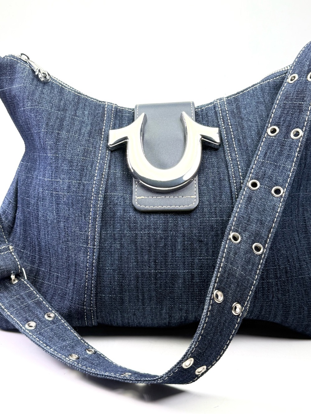 Denim Tote Bag Silver Statement Hardware Blue Shoulder Bag New Without Tags 13x1